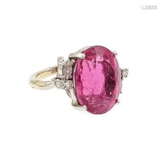 Vintage 15.50ct Pink Tourmaline Diamond 14k White Gold