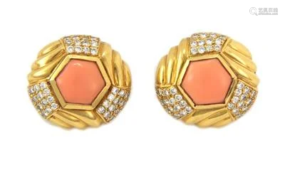 2.00ct Diamond Angel Skin Coral 18k Yellow Gold Post