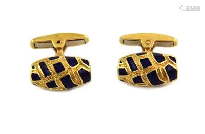 Estate 18k Yellow Gold Enamel Mosaic Long Top Cufflinks