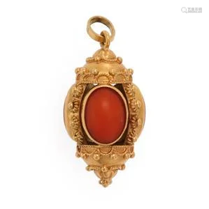 Etrusken Coral 18k Yellow Gold Long Fob Pendant