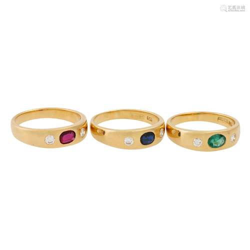 WEMPE Ringset 3-teilig mit Rubin, Saphir, Smaragd und 6 Bril...