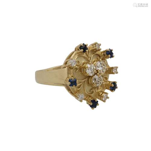 Ring mit Saphiren und Altschliffdiamanten zus. ca. 0,66 ct,