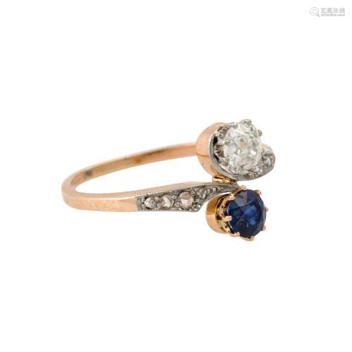 Jugendstil Ring mit Saphir und Altschliffdiamant ca. 0,45 ct...