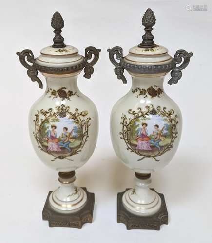 Pair White Sevres-Style Vases