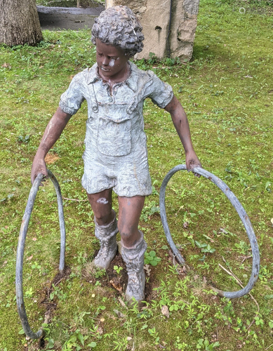 Bronze Outdoor Statue of Boy With Rings