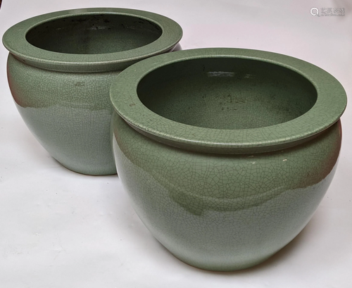 Pair Asian Celadon Planters