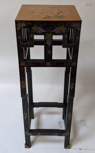 Chinese Black Lacquer Floral Painted Stand