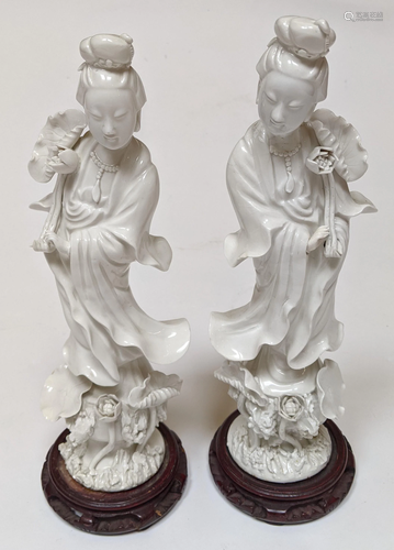 Pair of Blanc de Chine Porcelain Statues