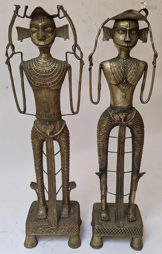 Pair of Balinese Brass Tall Figures