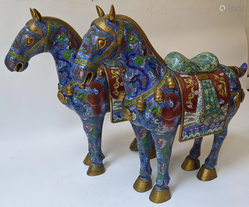 Large Pair of Chinese Cloisonne Enamel Horses