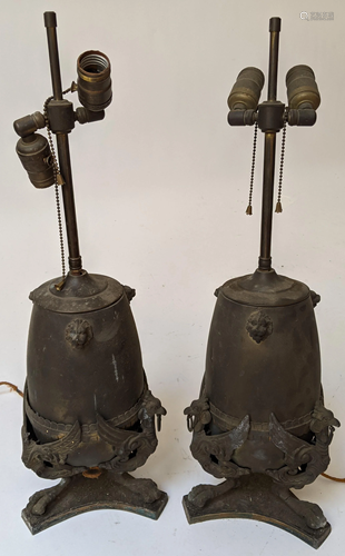 Pair Empire-Style Urns Mounted as Lamps