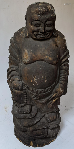 Antique Chinese Carved Wood Standing Buddha Figure