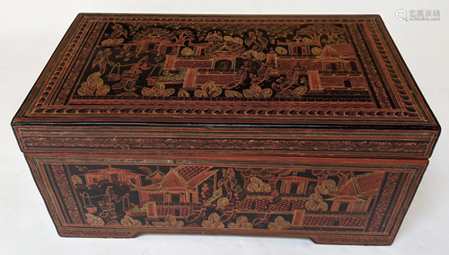 Chinese Red Lacquer Scenic Box