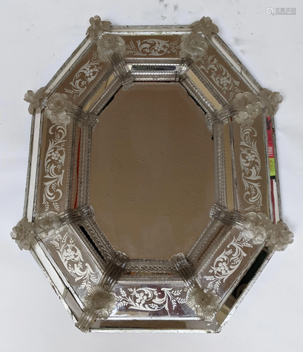 19th C. Venetian Etched Mirror