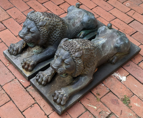 Pair Bronze Clad Outdoor Lions