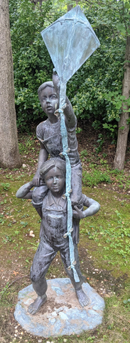 Bronze Outdoor Statue of Girl on Boy's Shoulders