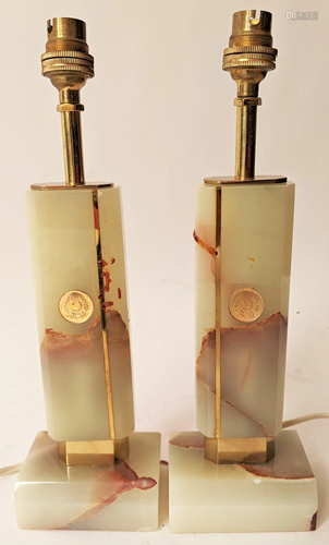 Pair Art Deco-Style Bronze & Onyx Lamps