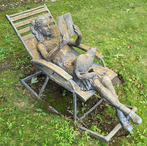 Large Bronze Reclining Woman Reading