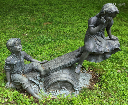 Large Outdoor Bronze Girl & Boy Sculpture