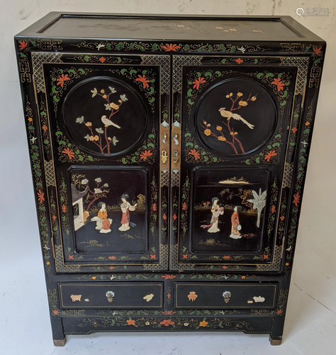 Chinese Black Lacquer Two-Door Cabinet