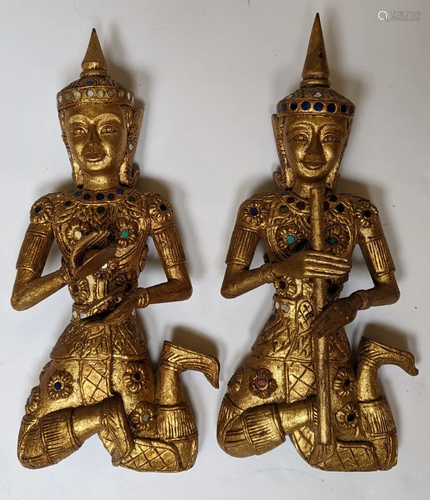 Pair of Tibetan Carved Wood Wall Hangings