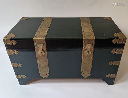 Chinese Lacquer & Brass Bound Trunk