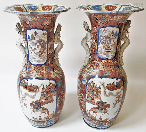 Pair Large Antique Kutani Chinese Vases