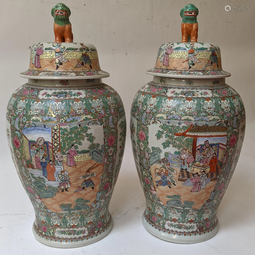 Pair Large Rose Medallion Ginger Jar Vases