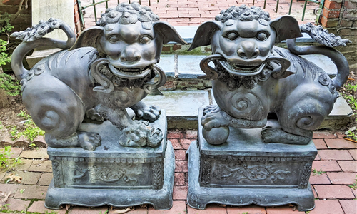 Pair Monumental Outdoor Bronze Foo Dogs