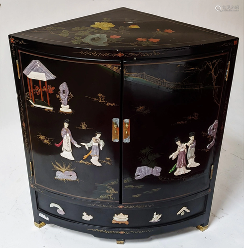 Chinese Lacquered Hardstone Corner Cabinet