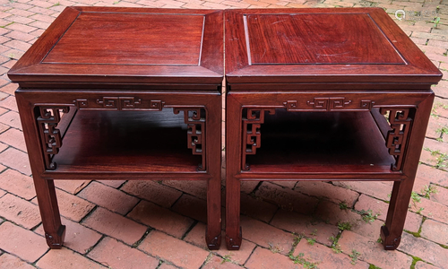 Pair of Vintage Chinese Carved Side Tables