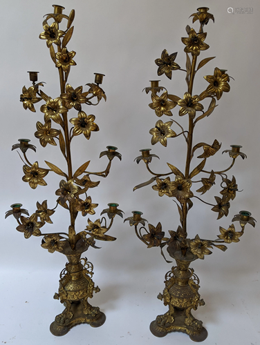 Pair of Brass 7-Arm Candlesticks