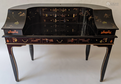 Asian Black Lacquered Carlton House Desk