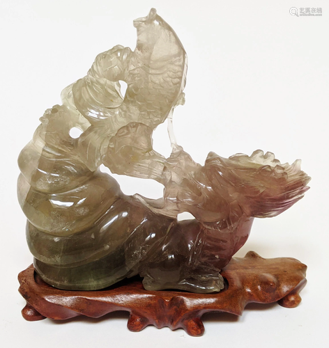 Vintage Chinese Carved Quartz Snail/Dragon