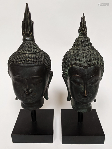 Two Southeast Asian Bronze Buddha Heads