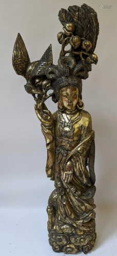 Chinese Carved Gilt Wood Guanyin Sculpture