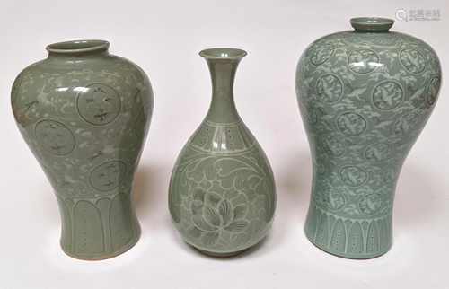 Three Chinese Celadon Vases