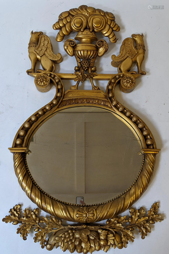 American Empire-Style Carved Gilt Wood Mirror