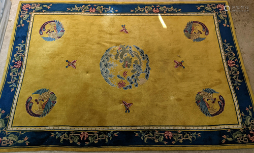 Chinese Nichols Style Dragon Medallion Blue Gold Carpet