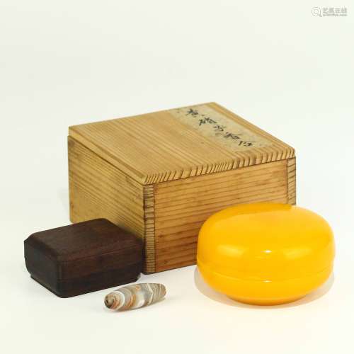 黄料香盒、木盒、天珠3点
