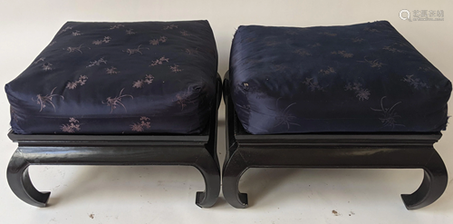 Pair Chinese Black Lacquered Ottomans