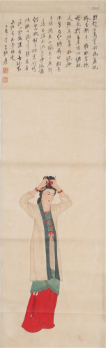 A POLYCHROME CHINESE PAINTING OF LADY