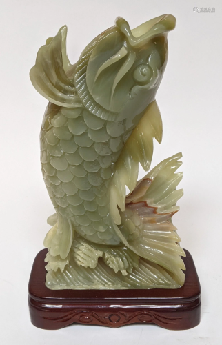 Chinese Carved Agate Koi Fish Sculpture