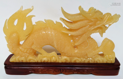 Chinese Carved Yellow Hardstone Dragon