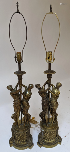 Pair of Bronze Adoring Woman Lamps