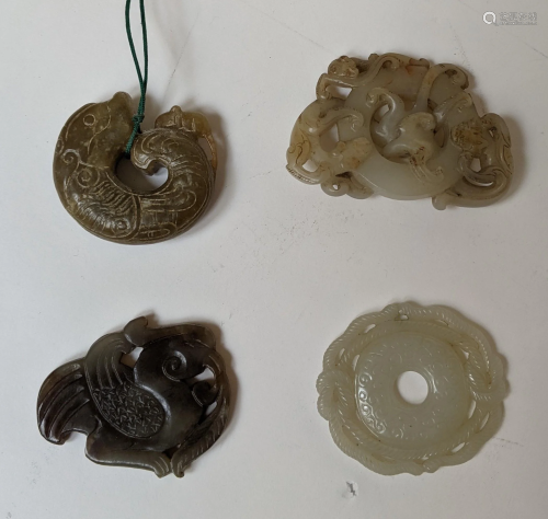 Group of 4 Carved Jade Pendants