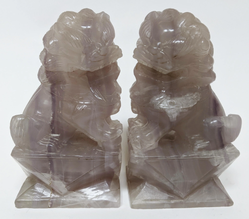 Pair Chinese Rose Quartz Foo Dogs