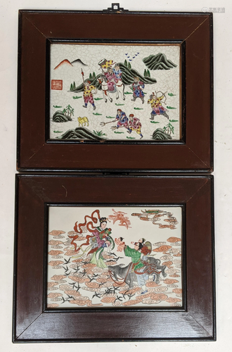 Pair Framed Chinese Porcelain Plaques