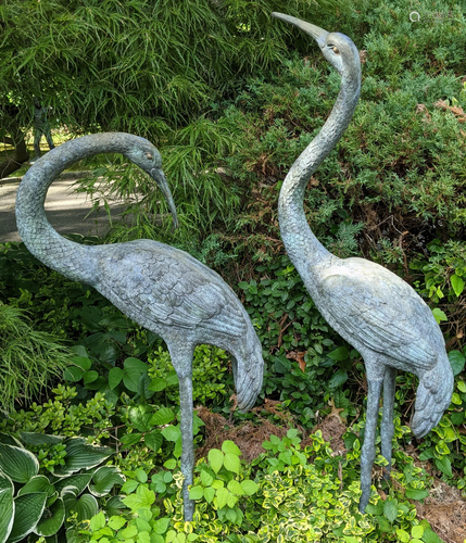 Pair Bronze Cranes