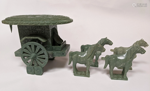 Chinese Carved Hardstone Wagon with Horses